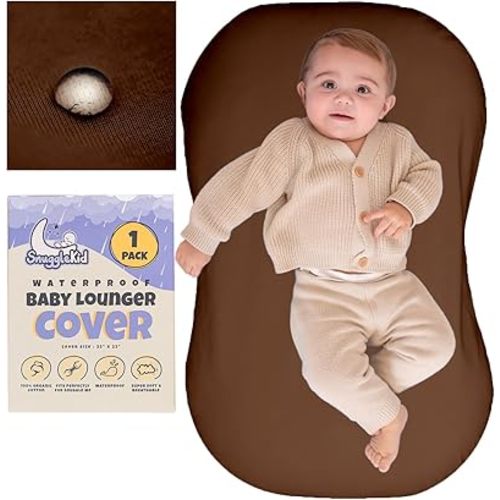 100% Waterproof Baby Lounger Cover - 2-Ply Organic Cotton Slipcovers Keep Your Lounger Clean & Your Baby Comfy - Machine Washable - (Lounger Not Included) - Brown