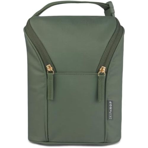 Skip Hop Insulated Bottle Bag Holds 2 Bottles Includes Freezer Pack, Sage