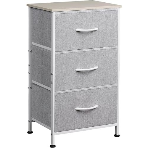 WLIVE Nightstand with 3 Drawers, Fabric Dresser, Organizer Unit, Storage Dresser for Bedroom, Hallway, Entryway, Closets, Sturdy Steel Frame, Wood Top, Easy Pull Handle, Light Grey