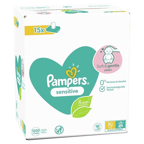Pampers Baby Wipes Multipack, Sensitive, 1200 Wipes (15 x 80), Baby Essentials for Newborn, Fragrance Free