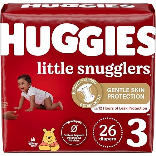 Huggies Size 3 Diapers, Little Snugglers Baby Diapers, Size 3 (16-28 lbs), 26 Count