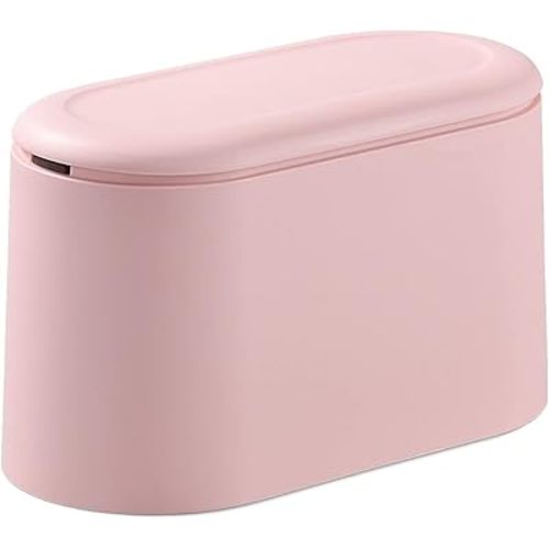 SUBEKYU Mini Trash Can with Lid,Small Trash Can,Desk Trash Can,Countertop Mini Garbage Cans,Tiny Waste Basket,Pink