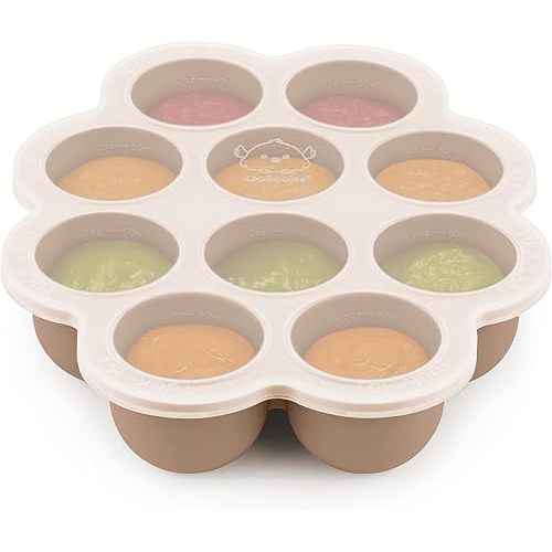 KeaBabies Silicone Food Freezer Trays with Lid, 2oz x 10 Pods Baby Food Storage Containers, Easy Puree Meal Prep, Breast Milk Silicone Freezer Molds, Dishwasher, Microwave Safe,BPA-Free(Chai Latte)