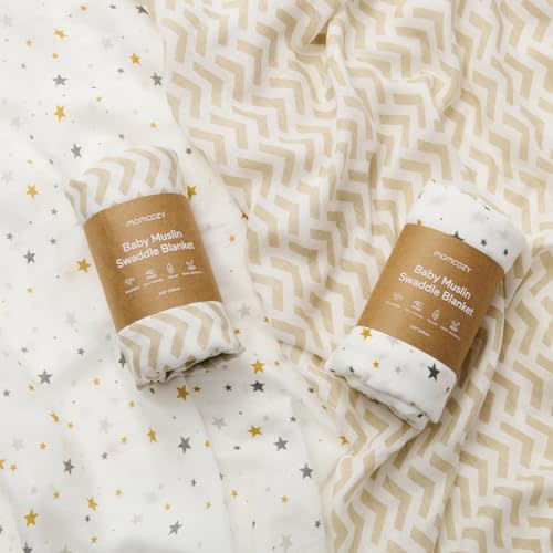 Momcozy Muslin Swaddle Blankets, Ultra Soft Neutral Swaddle Blanket, Cotton & Breathable Bamboo Derived from Viscose, Large Baby Infant Newborn Boys Girls Swaddling Receiving Blanket, Bling Star