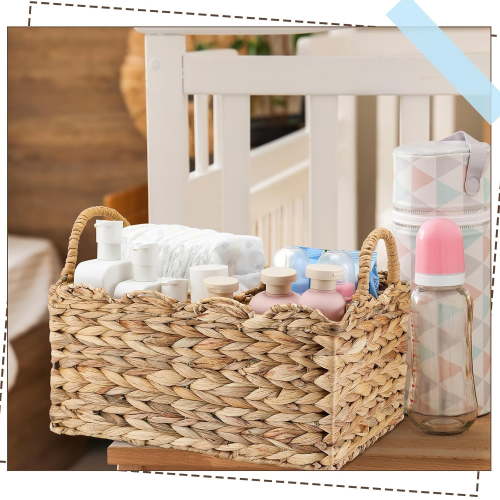 Handmade Wicker Diaper Caddy Organizer with Scalloped Edge, Large Natural Rattan Storage Basket for Baby Room