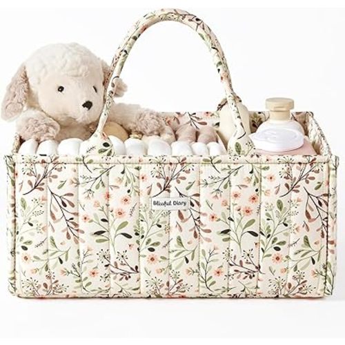 Blissful Diary Floral Diaper Caddy Organizer, Stylish Nursery Storage Basket, Gift for Baby Shower, Baby Registry Must Have, Newborn Essentials, Pastoral Daisy