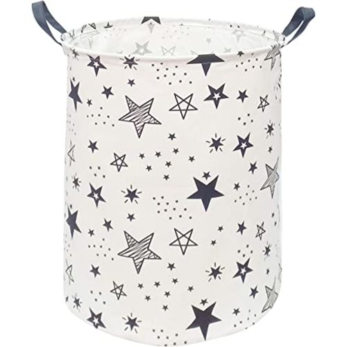 KUNRO Large Sized Round Storage Basket Waterproof Coating Organizer Bin Laundry Hamper for Nursery Clothes Toys (Black Star)
