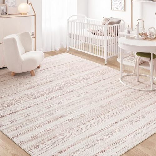 5x7 Pink Area Rugs for Living Room Machine Washable Rug Distressed Girls Nursery Rug Indoor Carpet Neutral Moroccan Boho Rug Ultra Soft Area Rug for Bedroom Dining Room Playroom Office