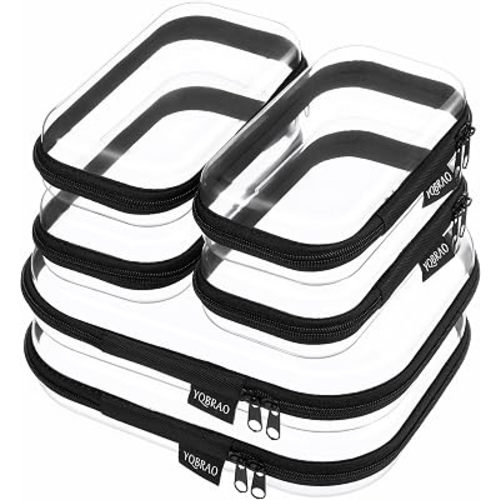 YQBRAO Clear Hard Shell Zipper Cases, 6 Travel Organizers, 2M 4S, Black