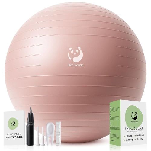 Slim Panda Exercise Ball, Soft Yoga Ball for Fitness, Balance, Birthing, Non Slip Workout Ball for Physical Therapy, Inflatable Fitness Ball with Guide for Office, Gym