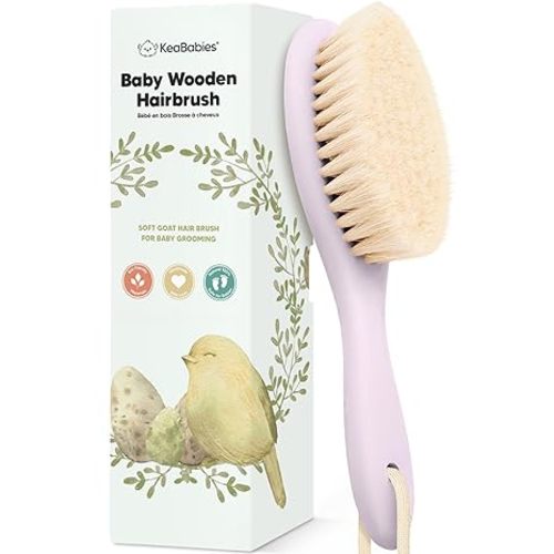 Wooden Baby Hair Brush - Cradle Cap Baby Brush with Soft Goat Bristles, Perfect Gentle Scalp Newborn Comb for Infant, Girls, Boys, Bath Essentials (Walnut, Regular)