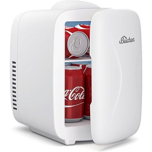 Mini Fridge [Upgrade], Small Fridge Rapid Cooling 4 Liter/6 Cans Skincare Fridge, Cooler and Warmer Refrigerators for Bedroom, Cosmetics, Office and Car (White)