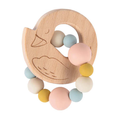 Swan Wooden Teething Ring Rattle