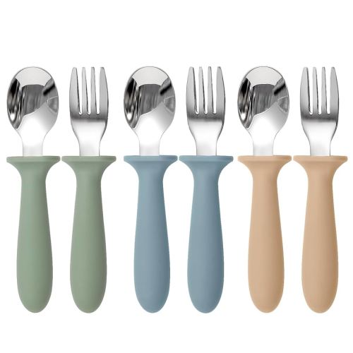 Amazon.com: Eascrozn Toddler Utensils, 6 Pack kids Silverware Set with Silicone Handle, 18/8 Stainless Steel Children Safe Forks and Spoons, Dishwasher Safe : Baby