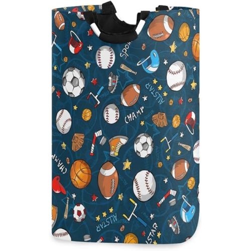 MOYYO Healthy Ball Sports Laundry Basket Collapsible Laundry Hamper Bag Oxford Fabric Laundry Bin Large Storage Basket with Handles for Kid Room Toy Bin Bathroom Clothing Organizer Nursey Hamper