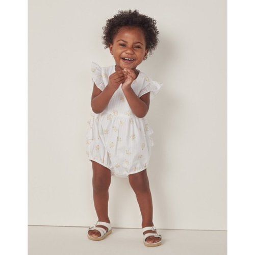 Organic Cotton Vintage Floral Ruffle Bubble (0–24mths)