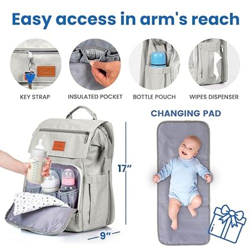 PILLANI Baby Diaper Bag Backpack - Baby Bag for Boys & Girls - Diaper Backpack - Large Travel Diaper Bags w/Changing Pad - Baby Registry Search & Baby Shower Gifts - Newborn Baby Essentials Must Haves
