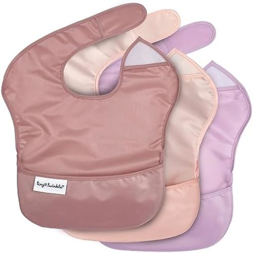 Tiny Twinkle Mess-Proof Baby Bib - Waterproof Bib for Baby Boy or Girl - PFAS, PVC, BPA, Phthalate Free - Baby Food Bibs