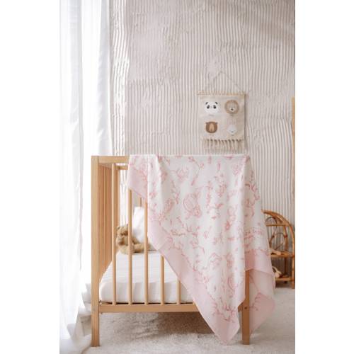 Baby Muslin Blanket – Pink Toile de Jouy | Soft Organic Cotton Swaddle | Newborn or Baby Shower Gift