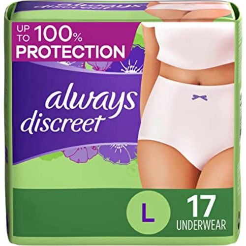 Always Discreet, Incontinence & Postpartum Underwear For Women, Classic Cut, Size Large, Maximum Absorbency, Disposable, 17 Count