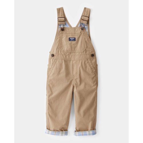 Toddler Lightweight Plaid-Lined Canvas Overalls - Khaki - OshKosh | Carter's