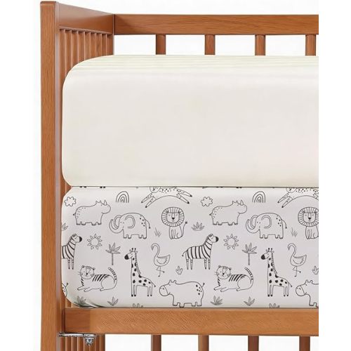 Baby Crib Sheets for Boys & Girls - Pack of 2 Fitted Microfiber Crib Sheets for Standard Crib & Toddler Mattress - Soft, Breathable & Wrinkle Free - Machine Washable, Oeko Tex - 52x28x8in - Zoo Sketch