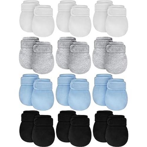 Newcotte 12 Pairs Adjustable Preemie Baby Mittens No Scratch Newborn Cotton Breathable Gloves Warm Mitts for Boys Kids