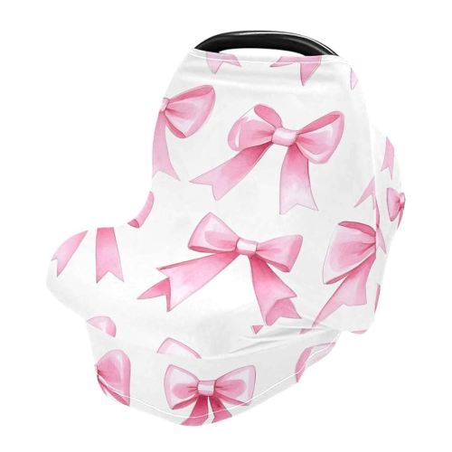 Pink Bows Stretchy Baby Car Seat Cover Soft Breathable Nursing Cover Breastfeeding Cover Multiuse Infant Carseat Stroller Cover for Girls and Boys