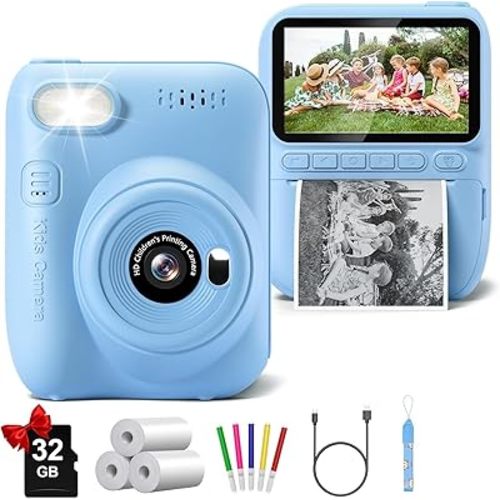 Instant Print Camera for Kids, 3.0" HD 32MP Kids Camera 1080P with 3 Rolls of Printer Paper, Birthday Gifts Toy for 3-12 Year Old Girls Boys with 32GB SD Card-Pink