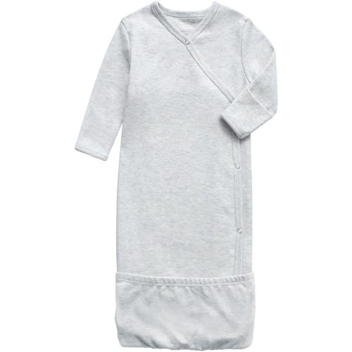O2 BABY Baby Organic Cotton Kimono Gown with Mitten Cuffs and Fold-Over Pouch, Unisex Long Sleeve Infant Sleeper Sleeping Bag(0-3Months, Gray)