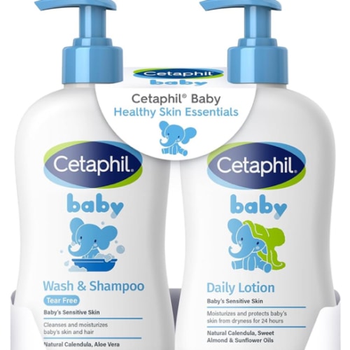 Cetaphil Baby Wash & Shampoo Plus Body Lotion, Healthy Skin Essentials, Head to Toe Hydration for up to 24 Hours, for Delicate, Sensitive Skin, 2-Pack,White