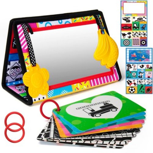 beetoy Tummy Time Floor Mirror with Early Learning Cards and Teethers,High Contrast Black and White Baby Toys,Developmental Montessori Sensory Crawling Toy for Newborn Infant Toddler 0 6 12Months Gift