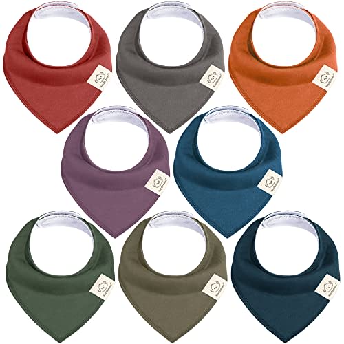 8-Pack Organic Baby Bandana Bibs for Girls - Super Absorbent Triangle Baby Bibs for Drooling and Teething Infant, 100% Cotton Extra Soft for Newborn, Infant 0-36 Months (Thunder)