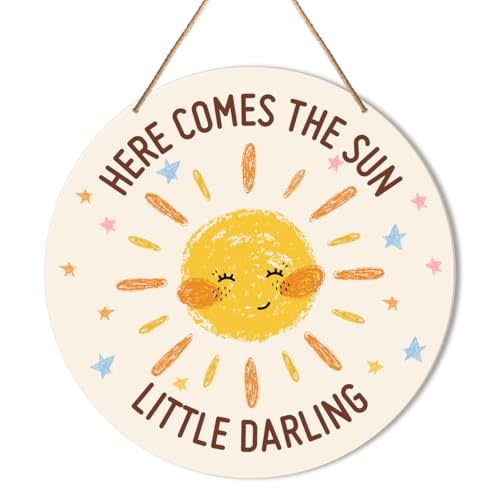 Baby Girl Boy Nursery Wall Decor, Boho Sunshine Nursery Hanging Sign Decor Bohemia Wall Decoration Wood Sign for Kids Bedroom, Playroom, Gift for Newborn Baby Girl Boy Toddler, Here Come The Sun