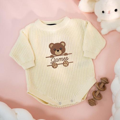 Baby Boy Coming Home Outfit, Custom Baby Name Romper, Bear Baby Boy Outfit, Personalized Baby Gift, Baby Shower Gift, Newborn Outfit