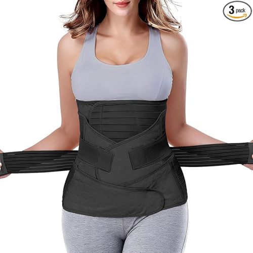3 in 1 Postpartum Belly Wrap - Recovery Belly/Waist/Pelvis Belt Black Postpartum Belly Band,Black L