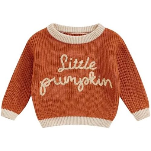Toddler Baby Boy Girl Halloween Outfit Infant Pumpkin Embroidery Knit Sweaters Sweatshirt Tops Fall Winter Clothes