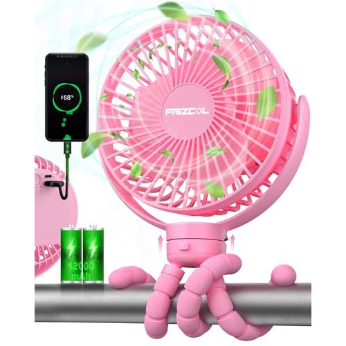 Portable Stroller Fan, Use As Power Bank, 65H 12000mAh Battery Operated Fan Flexible Tripod Baby Car Seat Fan, Personal Mini Handheld/Desk/Small Clip On Fans For Stroller, Carseat, Beach, Bed, Camping