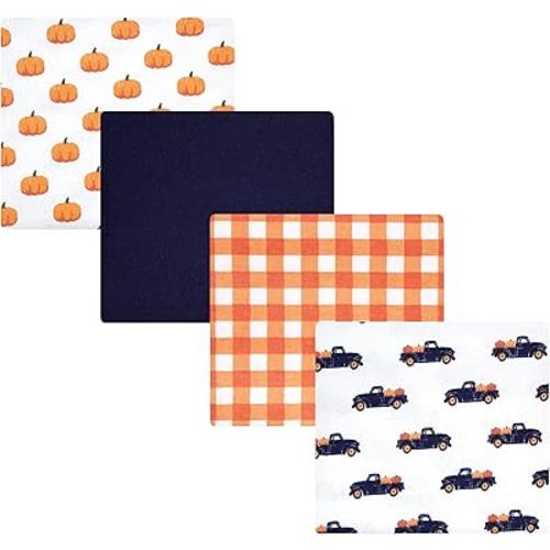 Hudson Baby Unisex Baby Cotton Flannel Receiving Blankets, Pumpkin, One Size