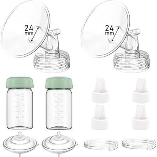 Breast Pump Parts Compatible with Spectra S1/S2/9 Plus/Synergy Gold, Full Set Replacement Parts for Spectra Include 24mm Flange, Duckbill Valve, Backflow Protector, Tubing, Bottle, Not Original Parts