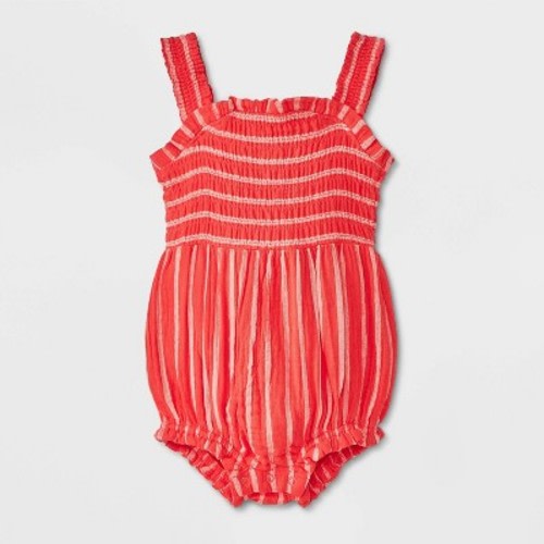 Baby Girls' Ruffle Striped Romper - Cat & Jack™ Red 6-9M