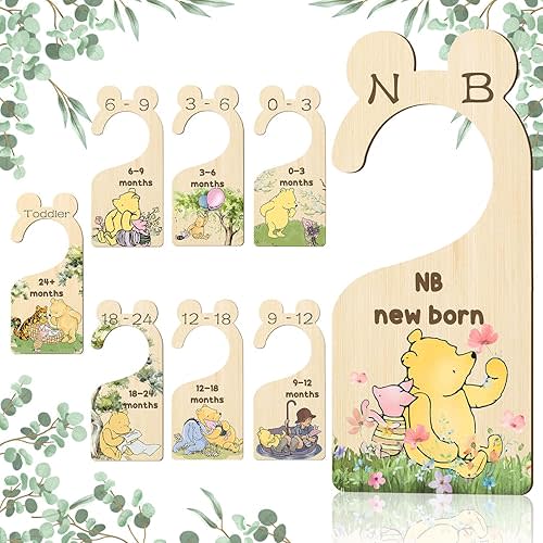 Winnie Wooden Baby Closet Dividers 8 Pcs Double-Sided, Baby Size Closet Dividers, Winnie Baby Stuff Winnie Nursery Decor Baby Closet Organizer from Newborn to 24 Months Nursery Decor