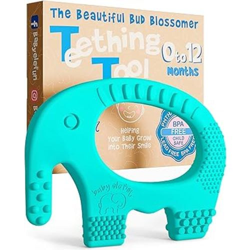 Teething Toys for Babies Age 0 to 12 Months - Baby Elefun 5X Pain Relief Smart Teether - Zero Developmental Delay Silicone Baby Teething Toy Ring - Cute Infant Shower/Easter Gift Chew Toy for Babies