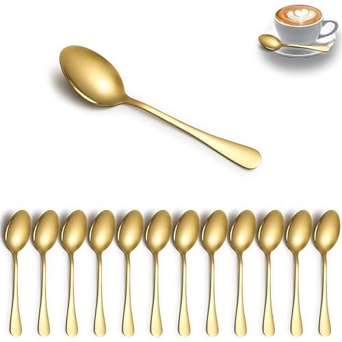 Gold Teaspoons Set of 12, Stainless Steel Dessert, Coffee Spoon, Stirring Spoon, Latte for Home, Restaurant, Hotel, Wedding, Event, Parties