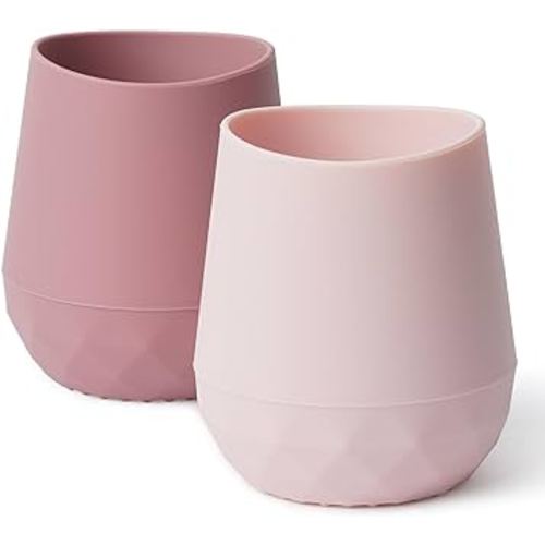 Seposeve Silicone Baby Cups for 6-12 Months, 12-24 Months, Pack of 2 Tiny Open Training Silicone Cup for Baby and Toddler, Baby Mouth-Like Design, with Capacity Markings, Purple Pink