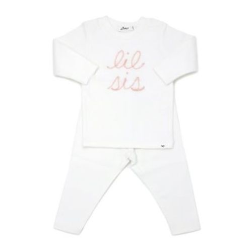 Girls' "lil sis" Pink Sparkle Embroidered Two Piece Set - Baby