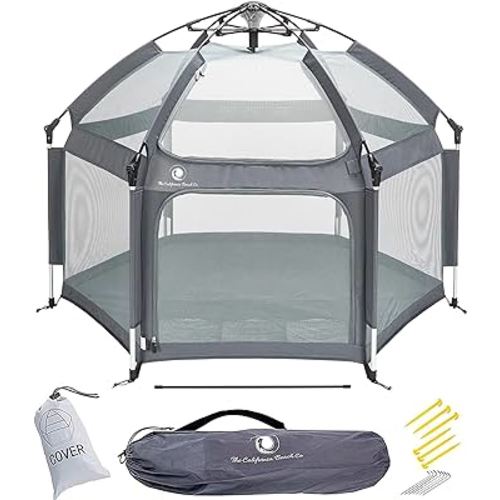 POP 'N GO Baby Playpen - Indoor & Outdoor Playpen for Babies and Toddlers - Baby Beach Tent, Foldable, Portable W/Canopy, Travel Bag, & Mosquito Net - Pop Up Pack and Play Tent (Anchor Grey)