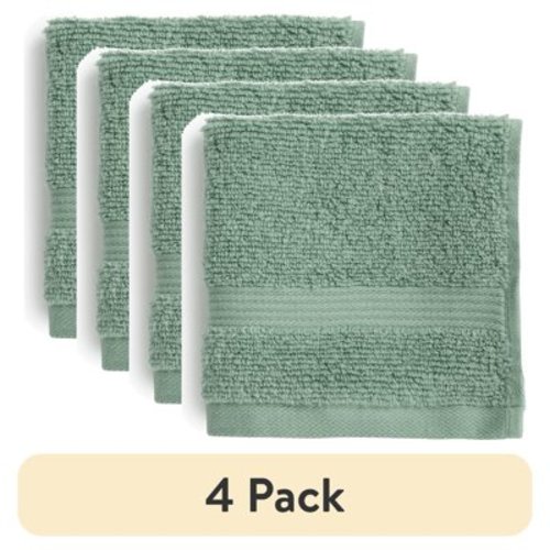 (4 pack) Mainstays Performance Solid Washcloth, 12" x 12", Green Sage