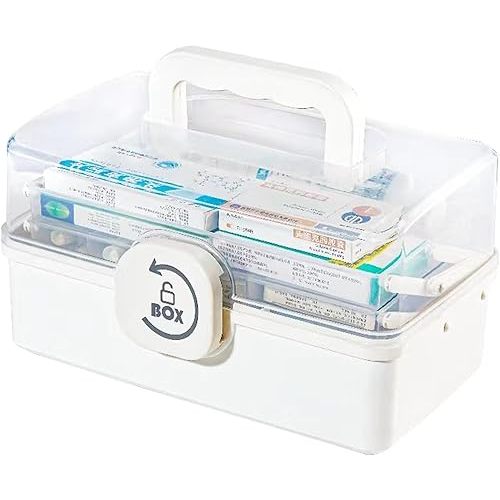 First Aid Storage Box Plastic Medication Storage 3 Layers Emergency Medicine Kit Case Organizer with Portable Handle for Family,Office and Travel