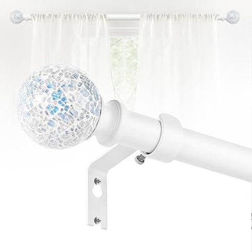 White Curtain Rods for Windows 18 to 60 Inch,1 Inch Adjustable Heavy Duty Decorative Mosaic Colourful Ball Curtain Rod,Telescoping Window Curtain Rod for Bedroom,White Drapery Rods 18-60"